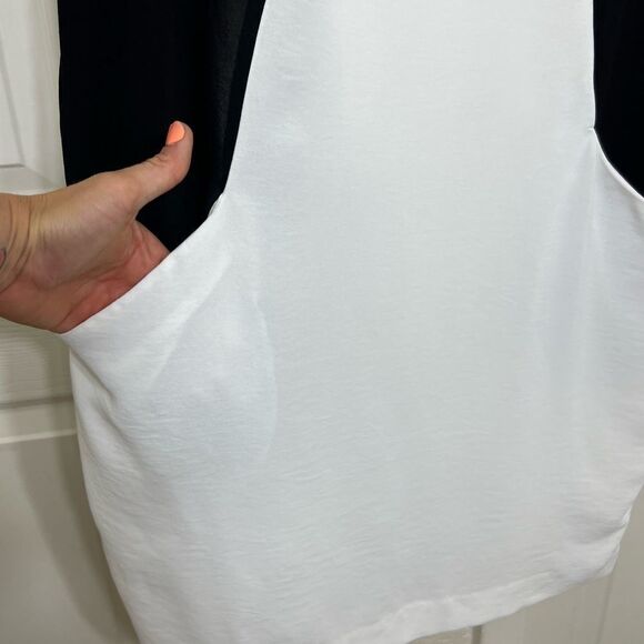 Adrianna Papell Black and White Shift Day Dress Color Blocked Pockets Size Small - Picture 5 of 12